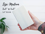 Sizing photo for 3.5 x 5.5 inch medium sign showing the sign in a hand.