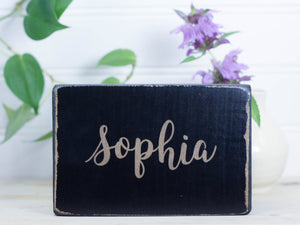 Custom small wood freestanding name sign in distressed black