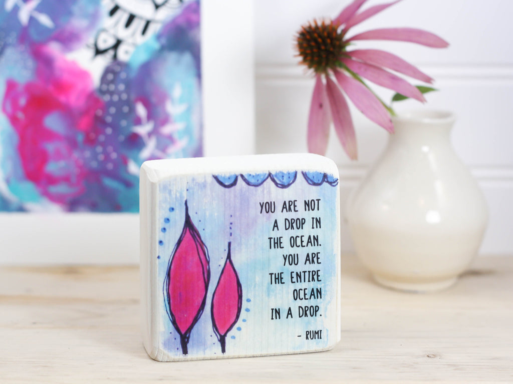 Small Wooden Sign - Art with Rumi quote