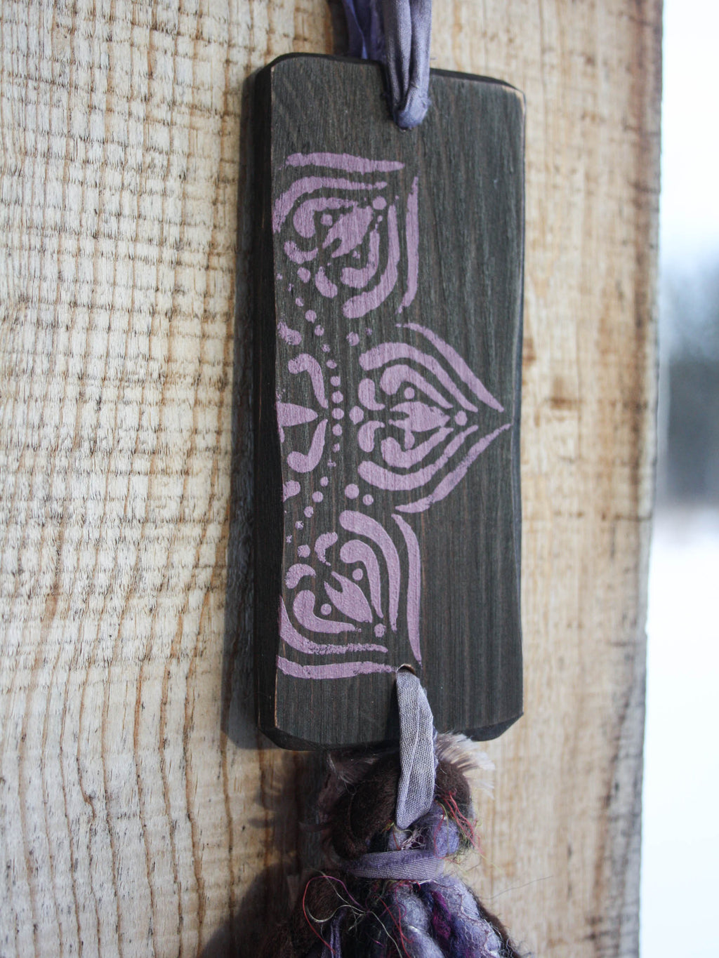 Tassel Wall Hanging - Dark Roast Stain with Purple Mandala